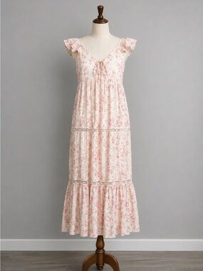 And Now This NWT Pink Floral Maxi Dress Women L Cottagecore Romantic Boho